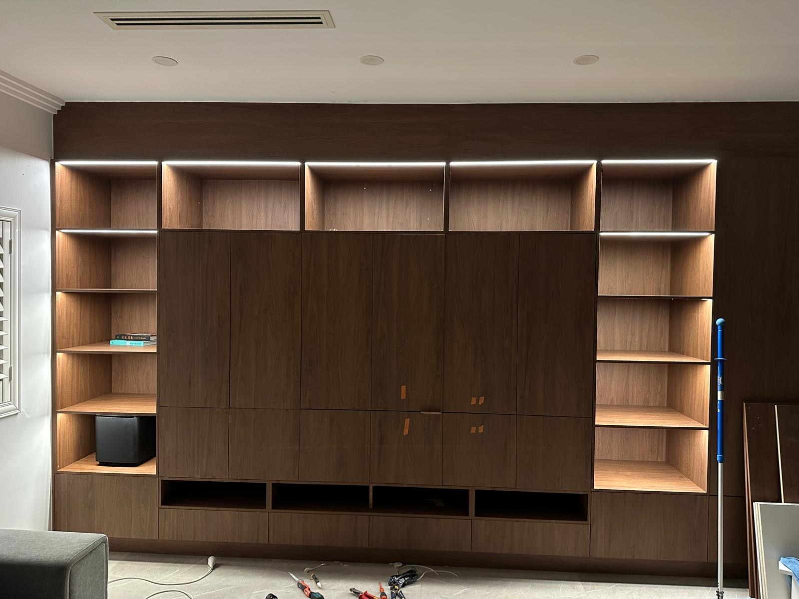 LED strip lighting installed in built in joinery shelving