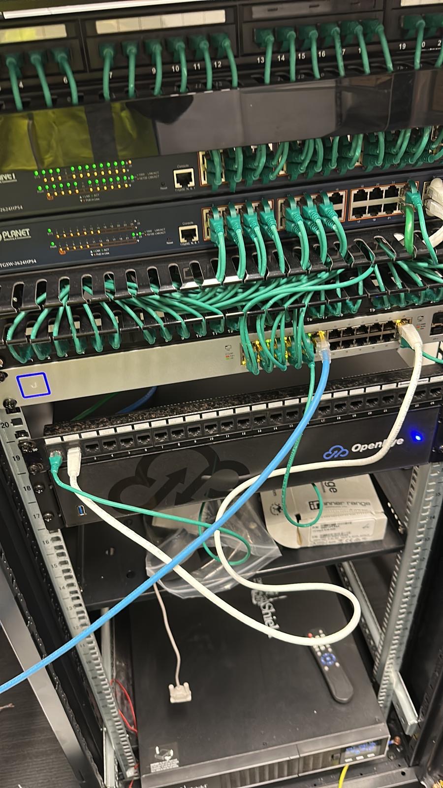 Data and security cabinet with network switches and patch panels