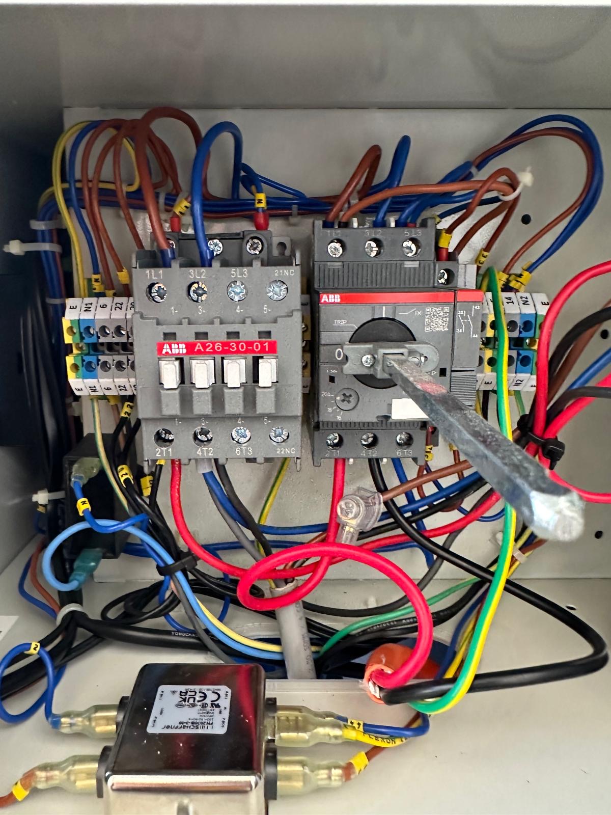 Three phase motor control panel with contactor and isolator